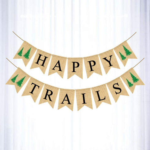 Amosfun HAPPY TRAILS Garland Swallowtail Banner Linen Flag Baby Birthday Decorative Bunting Supplies Party Garland for Festival Decorations