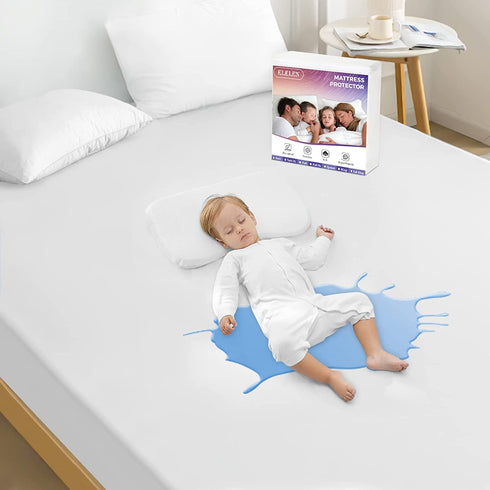 Queen Mattress Protector Waterproof Mattress Cover Queen Size Soft Breathable Noiseless Bed Cover Deep Pocket for 6-18" Pad, Washable Hypoallergenic Vinyl Free for Pets Kids Adults, White (Queen)