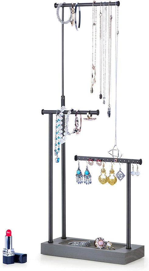 SRIWATANA Jewelry Organizer Display Extra Tall Necklace Holder 3 Tier Jewelry Tree Stand (Weathered Grey & Black)