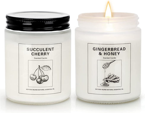 Gingerbread and Black Cherry Scented Candles Set, 2 Pack 7.2 oz Soy Candles for Home Scented, Aromatherapy Candle Set with Strongly Fragrance, Gifts for Women, Mom, Valentines Day Gifts