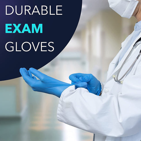 Circlecare Powder-Free Nitrile Disposable Exam Gloves, Industrial Medical Examination, Latex Free Rubber, Non-Sterile, Food Safe, Textured Fingertips, Ultra-Strong, 100 Pack, Blue - Size Extra-Large