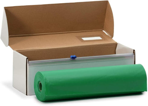Exquisite 54 Inch X 100 Feet Emerald Green Plastic Table Cover Roll in A Cut - to - Size Box with Convenient Slide Cutter. Cuts Up to 12 Rectangle 8 Feet Plastic Disposable Tablecloths