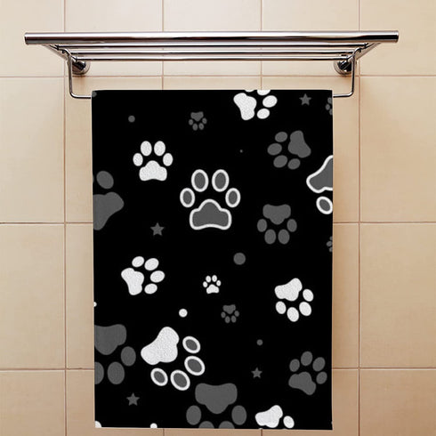 XOLLAR 2 pcs Hand Towels Black White Dog Paw Print, Absorbent Soft Bath Towel Body Hair Drying Cloth for Bathroom Kitchen Gym Spa, 30? x 15? Quick Dry