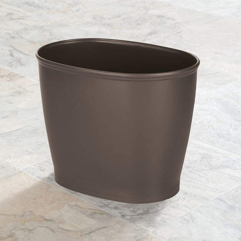 mDesign Modern Oval Plastic Small Trash Can Wastebasket, Garbage Container Bin for Bathroom, Kitchen, Laundry Room, Home Office, Dorms - Espresso Brown