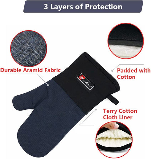 Oven Mitts, Cook Mittens 662„‰/350„ƒ Heat Resistant Aramid Mitts with Quilted Liner Professionally Protect Your Hand During Baking Doing BBQ or Carry Hot Pot, 1 Pair