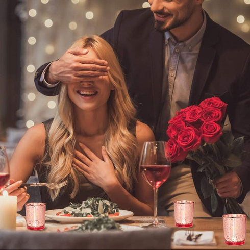 Volens Rose Gold Votive Candle Holders Set of 12, Mercury Glass Tealight Candle Holder Bulk for Wedding Decor and Home Decor