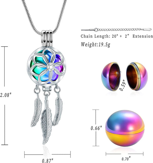 mingkejw Cremation Jewelry Dream Catcher Urn Necklace for Ashes for Women Men Feather Wing Keepsake Memories Ashes Hollow Pendant for Human Pet