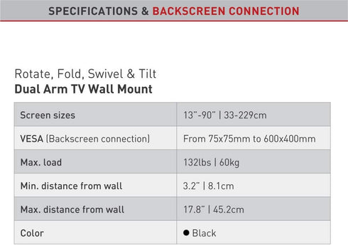 Barkan TV Wall Mount, 13 - 90 inch Dual Arm Full Motion Articulating - 4 Movement Flat / Curved Screen Bracket, Holds up to 132 lbs, Extra Stable, Lifetime Limited Warranty, Fits LED OLED LCD