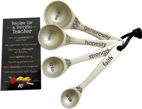 Teacher Spoon Set Measuring Spoons with Recipe Card Engraved Kitchen Accessory Present Gift Boxed