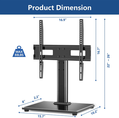 Rfiver Universal Table Top TV Stand TV Base Replacement for Most 27 30 32 39 40 42 43 49 50 55 inch LCD LED Plasma Flat Screen TVs, Vesa Mount Holds up to 88lbs, Height Adjustable and Cable Management