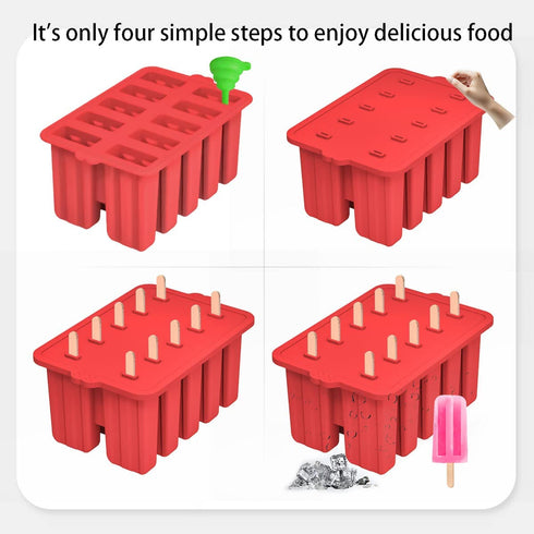 Silicone Popsicle Molds,BPA Free Popcylce Molds,Food Grade Reusable Popsicle Mold for Kids, Homemade Popsicles Molds,Ice Cream Mold,Ice Pop Molds Maker with Popsicle Sticks,Popsicle Bag,Funnel (Red)