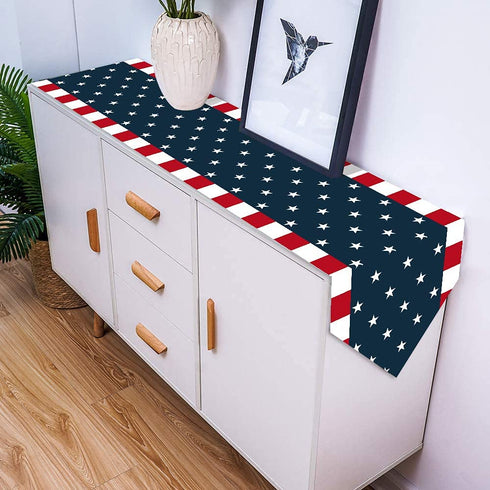 Bosstar Independence Day 4th of July Table Runner Dresser Scarves American Flag Cotton Linen Kitchen Home Decor Table Runners for Party Wedding Dining (Blue, 13 x 70 inches)