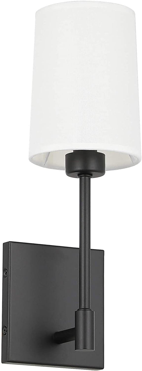 XiNBEi Lighting Bedroom Wall Lamp, Modern 1 Light Black Wall Mounted Sconce Light with Fabric Shade for Bedside & Living Room XB-W1215-1-MB
