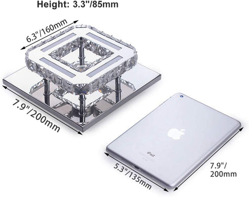 Modern Crystal Ceiling Lighting, CXGLEAMING Mini Square Crystal Chandelier Contemporary Luxury Semi Flush Mount LED Ceiling Light Fixture for Bedroom, Dining Room, Kitchen, Hallway, Entry, Foyer