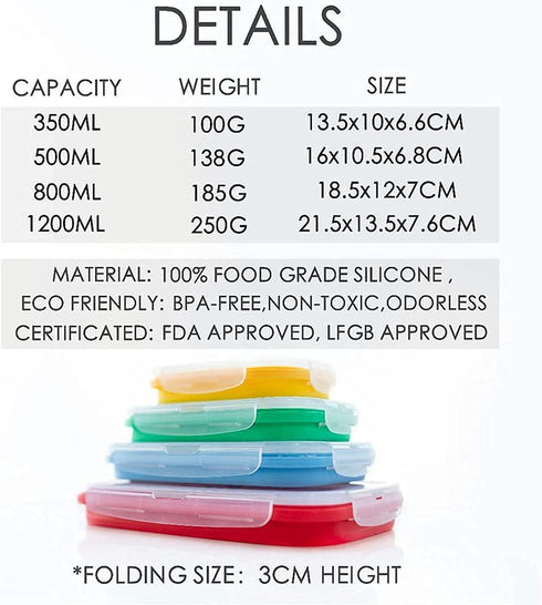 4-piece Collapsible Silicone Lunch Box, Portable Food Storage Container Outdoor Picnic Box Space Saving, Microwave, Dishwasher and Freezer Safe 350/500/800/1200mL350/500/800/1200mL(Pink)