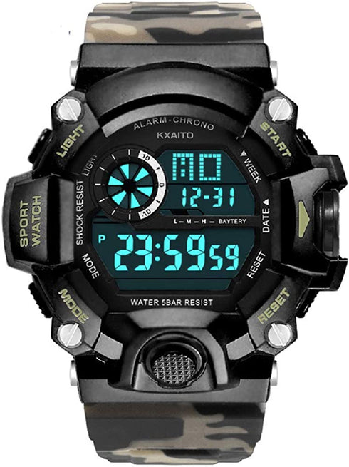 KXAITO Men's Watches Sports Outdoor Waterproof Military Wrist Watch Date Multi Function Tactics LED Alarm Stopwatch
