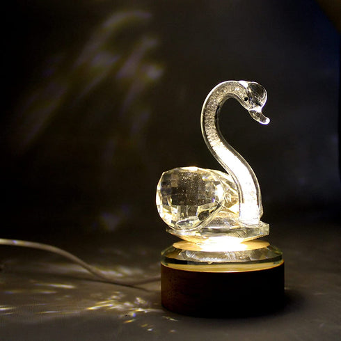YUANHEN Crystal Swan Figurine Night Light Wood LED Light Base USB Interface 7 Colors Light Paperweight Home Decorations Collection Holiday Gifts Keepsake WCS