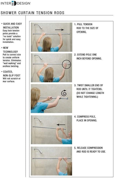 iDesign Cameo Metal Expandable Constant Tension Shower Curtain Rod for Master, Guest, Kids' Bathroom, Adjustable from 26-42", White