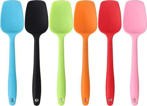 Silicone Spatulas, Small Rubber Spoon Spatula Heat Resistant Seamless One Piece Design Non-Stick Spoonula Flexible Scrapers Baking Mixing Tool(8.2" x 1.8" x 6 Pcs)