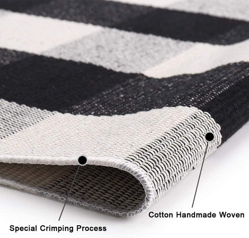 KaHouen Cotton Buffalo Check Rug 27.5 x 43 Inches, Buffalo Plaid Rug, Washable Hand-Woven Outdoor Checkered Rugs for Layered Door Mats/Kitchen/Farmhous (Christmas Porch Decor Mat)