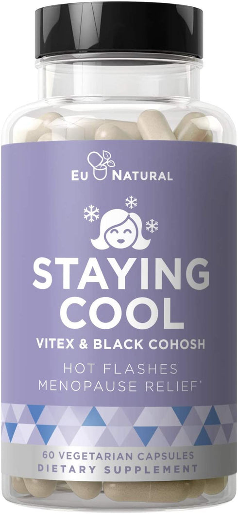 Staying Cool Hot Flashes & Menopause Natural Relief – Hormonal Weight Support, Night Sweats, Disturbed Sleep, Mood Swings – Vitex Chaste Tree & Black Cohosh Pills – 60 Vegetarian Soft Capsules