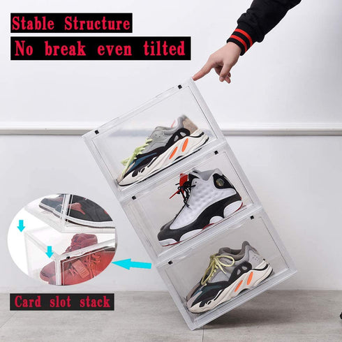 K.T.Z Shoe Boxes,Clear Plastic Shoe Box Magnetic Side Open Stackable Shoe Box (D Style Black, 2 PCS)