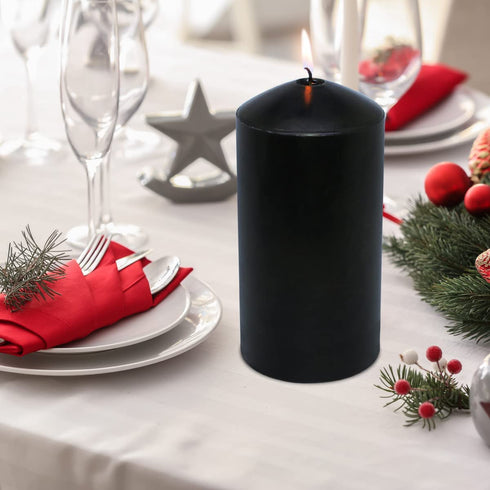 3 Pack 3x6 Inches 70 Hour Long Burning Unscented Pillar Candles, Dripless and Smokeless Candles for Home Weddings Restaurant Spa Church - Black