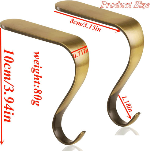 Party Decor&crafts Bronze Christmas Stocking Hangers for Mantle Set of 4 Anti-Slip Stocking Hooks for Fireplace- Stocking Holders for Fireplace New Year Christmas Party Decor (S-Bronze, 4)