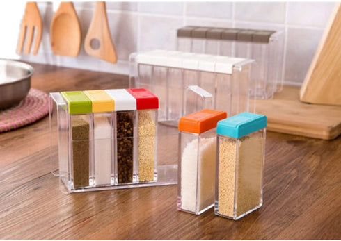 Spice Shaker, Windspeed 6 Pcs Seasoning Rack Spice Pots Storage Container Condiment Jars with Tray for Salt Sugar Cruet