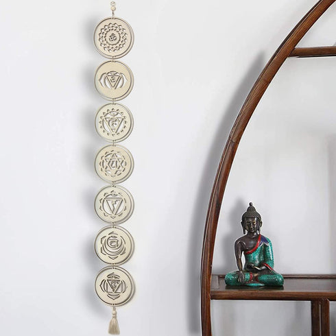 5.9" 7 Chakra Decor Set, Wood Meditation Hanging Decorative, Sacred Geometry Wall Art, Yoga Wooden Grid Art Symbol for Bedroom, Home, Apartment, Living Room, Spiritual Gifts
