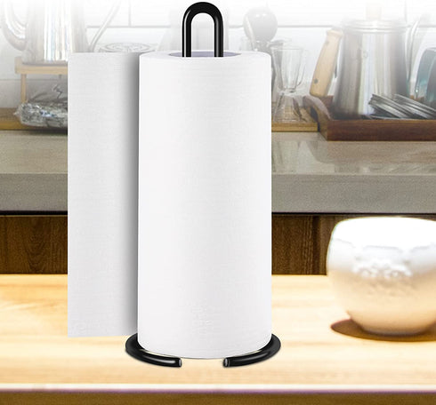 Paper Towel Holder, Steady Countertop Standing Paper Towel Stand, Fits Standard & Jumbo Rolls, Metal Paper Towel Dispenser for Kitchen Table or Bathroom, Black