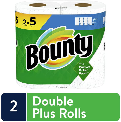 Bounty Select-A-Size Paper Towels, White, 2 Double Plus Rolls = 5 Regular Rolls