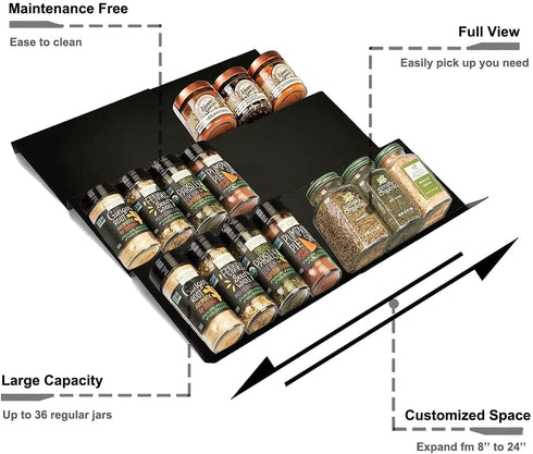 Artibear Expandable Spice Rack Drawer Organizer for Kitchen Cabinets, Set of 6, ABS