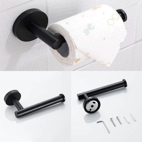 mafffoliverr Bathroom Hardware Set, Hand Towel Ring and Toilet Paper Holder for Bathroom Towel Rack Towel Hanger Wall Mounted Bathroom Fixtures (Black)