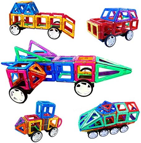 MAGBLOCK 4 Pieces Wheels Set, Compatible with Other Brands of Standard Size Square Shape with Hole Magnetic Blocks, are not Suitable to Magnetic Tile Without Hole, Wheels Bases for Kids/Toddler Toys