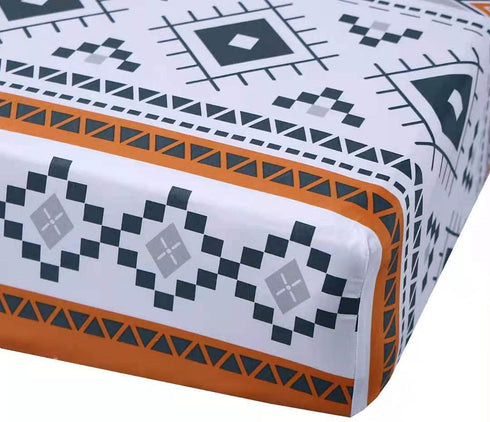 MAG Colorful Bohemian Bed Sheet Retro Orange Printed Microfiber Bedding Sheet Set with1 Fitted Sheet and 2 Pillow Shams , 12 Deep (Queen, Orange)