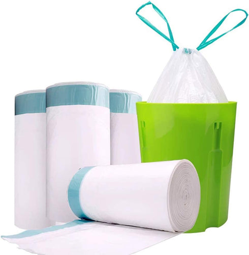 WanJiaXinHui 8 Gallon Medium Drawstring Trash Bags,Strong Garbage Bags for Kitchen Bath Bedroom Car Trash Can, Office Waste Bin Liners Unscented,White,60 Count (8 Gallon) €¦