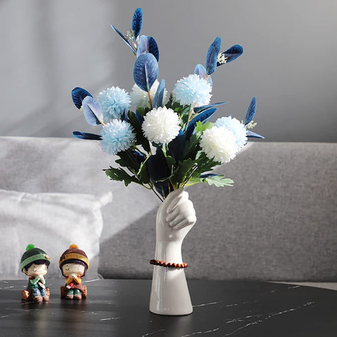 White Ceramic Hand Bud Flower Vase for Hhydroponic Floral Arrangement Table Decorative NBHUZEHUA