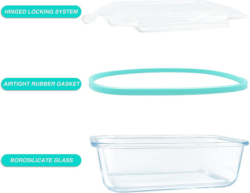 Glass Meal Prep Containers - Food Prep Containers with Lids Meal Prep - Food Storage Containers - Lunch Containers Portion Control Containers Airtight - Bpa-Free (3 set Container)