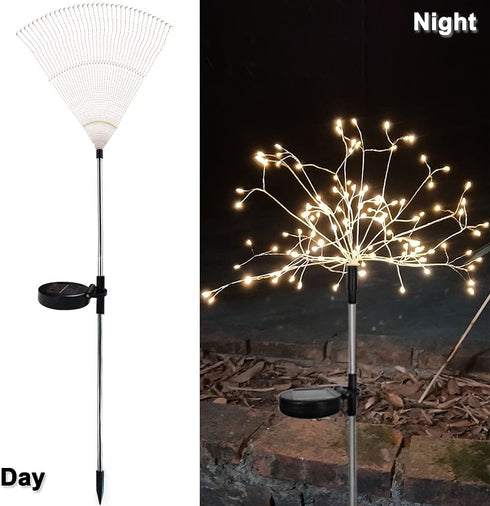 HuiDao 2 Pack Solar Lights Outdoor Decorative Firework Lights Waterproof Garden Stake Lights 2 Modes 120 LEDs Firework String Lights for Walkway Patio Lawn Backyard Party Decorations