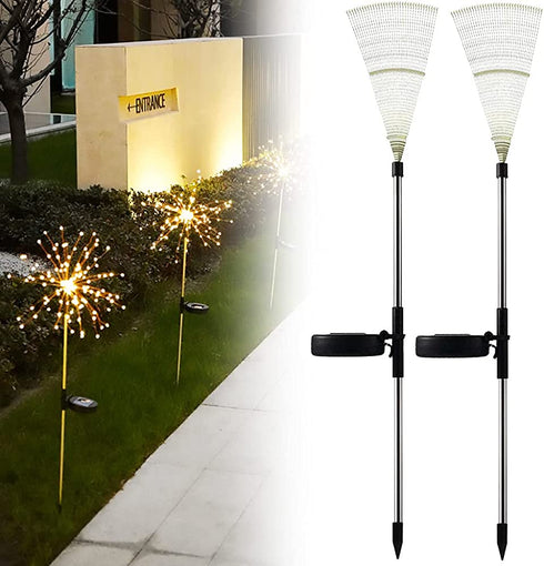 HuiDao 2 Pack Solar Lights Outdoor Decorative Firework Lights Waterproof Garden Stake Lights 2 Modes 120 LEDs Firework String Lights for Walkway Patio Lawn Backyard Party Decorations