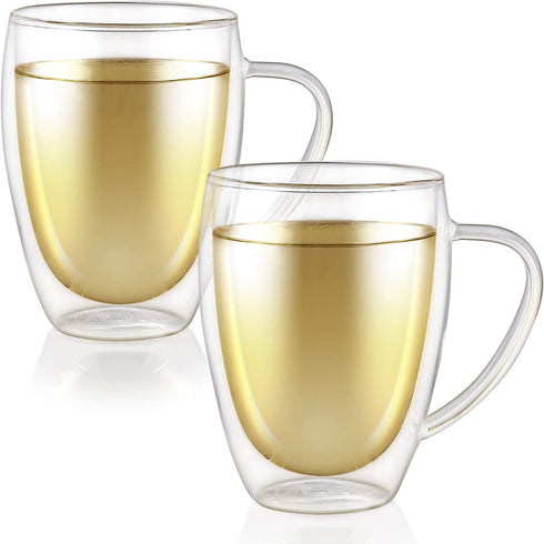 Teabloom Double Walled Mugs - 12 oz / 350 ml Set of 2 Insulated Glass Mugs for Tea, Coffee, and More Clear Bliss Collection