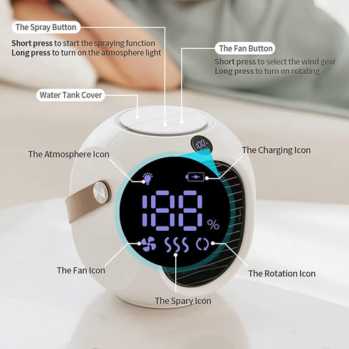 OKF Portable Air Conditioners 4000mAh - 3 in1 Air Conditioner Personal Air Conditioner Arctic Air with Warm Light, LED Display, Cooling Fans, 3 Speeds Air Humidifier, USB Port for Home Office Room