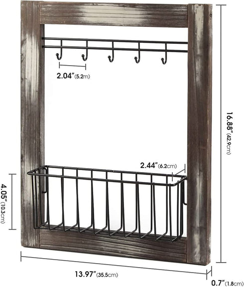 J JACKCUBE DESIGN Wall Mounted Rustic Wood Mail and Key Holder, Entryway Mail Storage Floating Organizer with 5 Key Hooks for Hallway Front Door Living Room Garage Office - MK641A