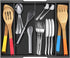 Bamboo Kitchen Drawer Organizer,Expandable Silverware Organizer,Utensil Holder and Cutlery Tray with 4 Adjustable Compartments,Black