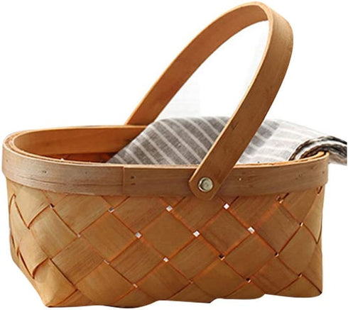 LIOOBO Seagrass Basket,Portable Handmade Rattan Storage Container Storage Basket Houseware Storage Basket Wooden Woven Storage Basket with Handle 9.474 inch