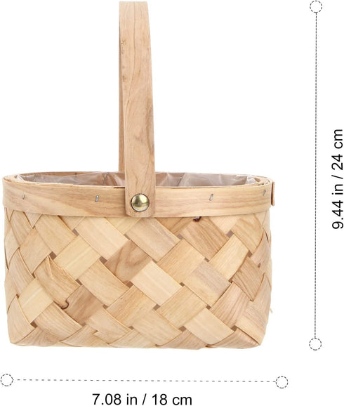 LIOOBO Seagrass Basket,Portable Handmade Rattan Storage Container Storage Basket Houseware Storage Basket Wooden Woven Storage Basket with Handle 9.474 inch