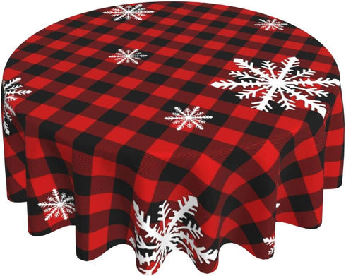 Christmas Snowflakes Round Tablecloth 60" Stain Wrinkle Free Washable Table Cloths for Decorative Kitchen Dining Party Wedding Indoor Microfiber