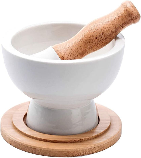 Porcelain Mortar and Pestle Pill Crusher,Spice Grinder,Herb Bowl,Pesto Powder Gift Ideal with Anti-Slip Base and Grip Molcajete for Seasoning,Paste and Guacamole.