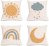 Ailansnug Boho Sun and Moon Clouds and Rainbows Kids Throw Pillow Case Modern Art Pillow Cover for Living Room Bedroom Home Minimalist Decorations 18"x 18", 4 Pack No Pillows